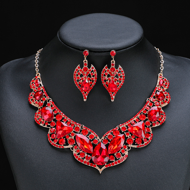 Exaggerated Bride Accessories Necklace Earring Set Wedding Dress Banquet Artificial Gemstone