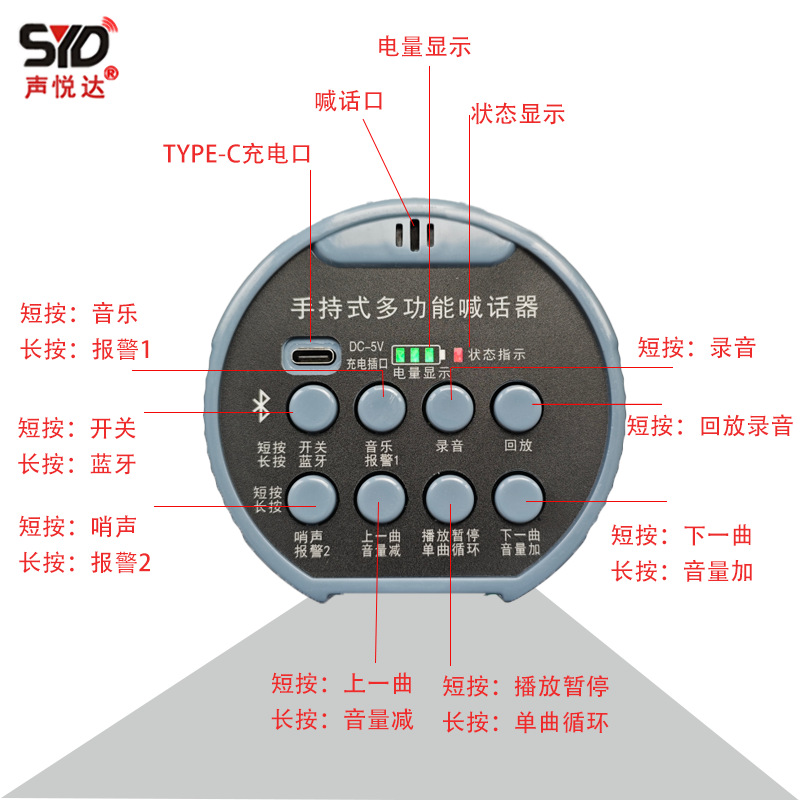 50W High-Power Handheld Loudspeaker Outdoor Rechargeable Recording Amplifier Stall Sales Multifunctional Speaker