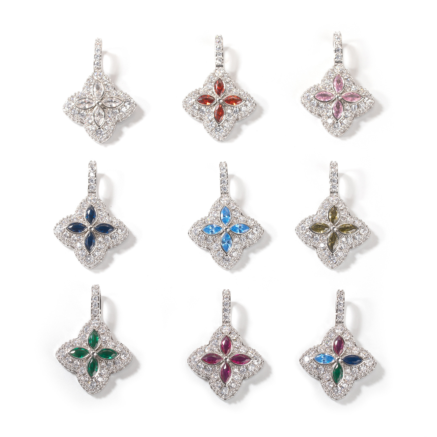 Hip Hop Vintage Four-Leaf Clover Pendant Sweater Necklace Exquisite Colorful Four-Leaf Clover Necklace Women