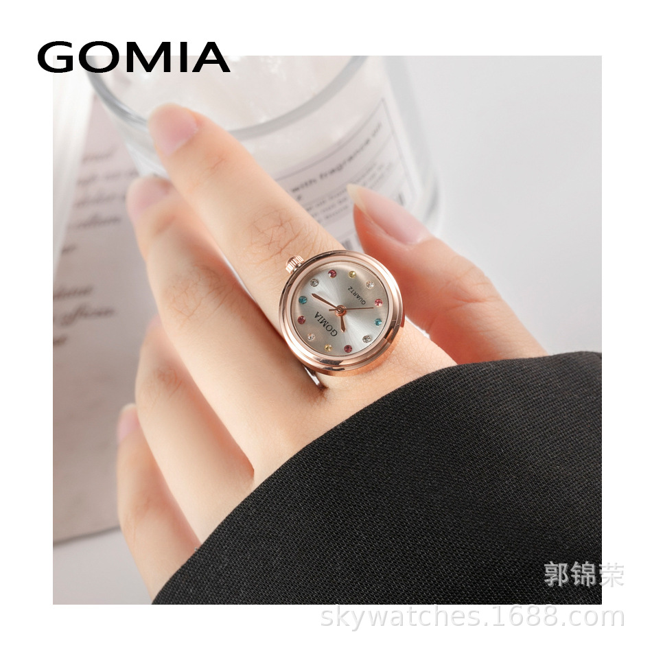 GOMIA Ring Watch New Colorful Diamond Mini Finger Watch Student Can Life Waterproof Watch