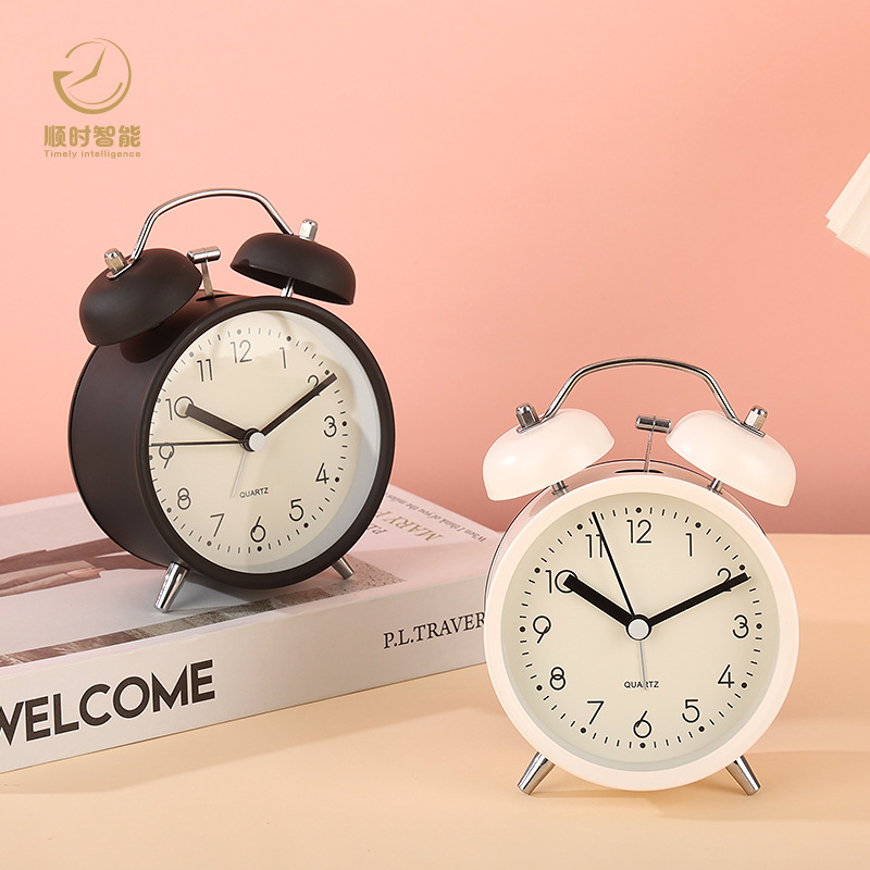 New metal simple Nordic alarm clock, student wake-up loud bell bedside clock desk ornament luminous