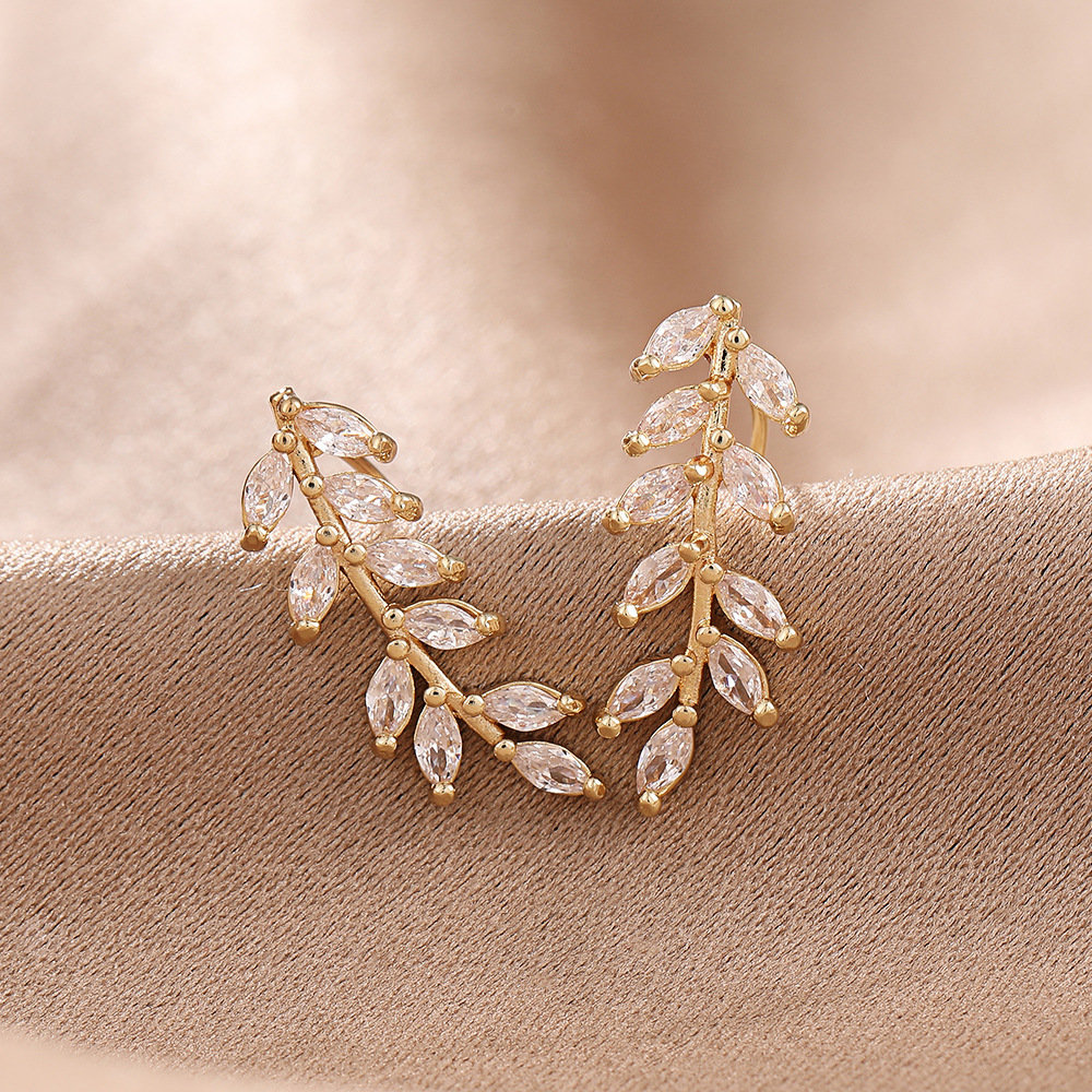 Zircon Wheat Ear Integrated Ear Cuff Earring Sparkling Leaf Ear Buckle Ear Jewelry