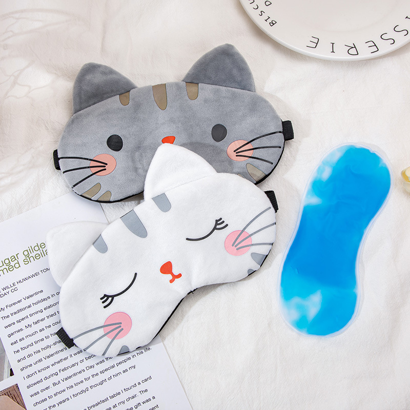 Plush cartoon cat iron-on ice compress hot compress sleep eye mask, children universal winter home outdoor