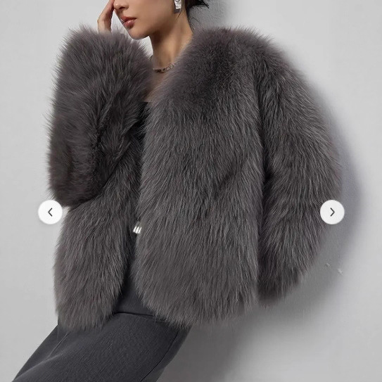 Fur V-neck artificial jacket short fox fur fluffy plush women's clothing eco-friendly fur
