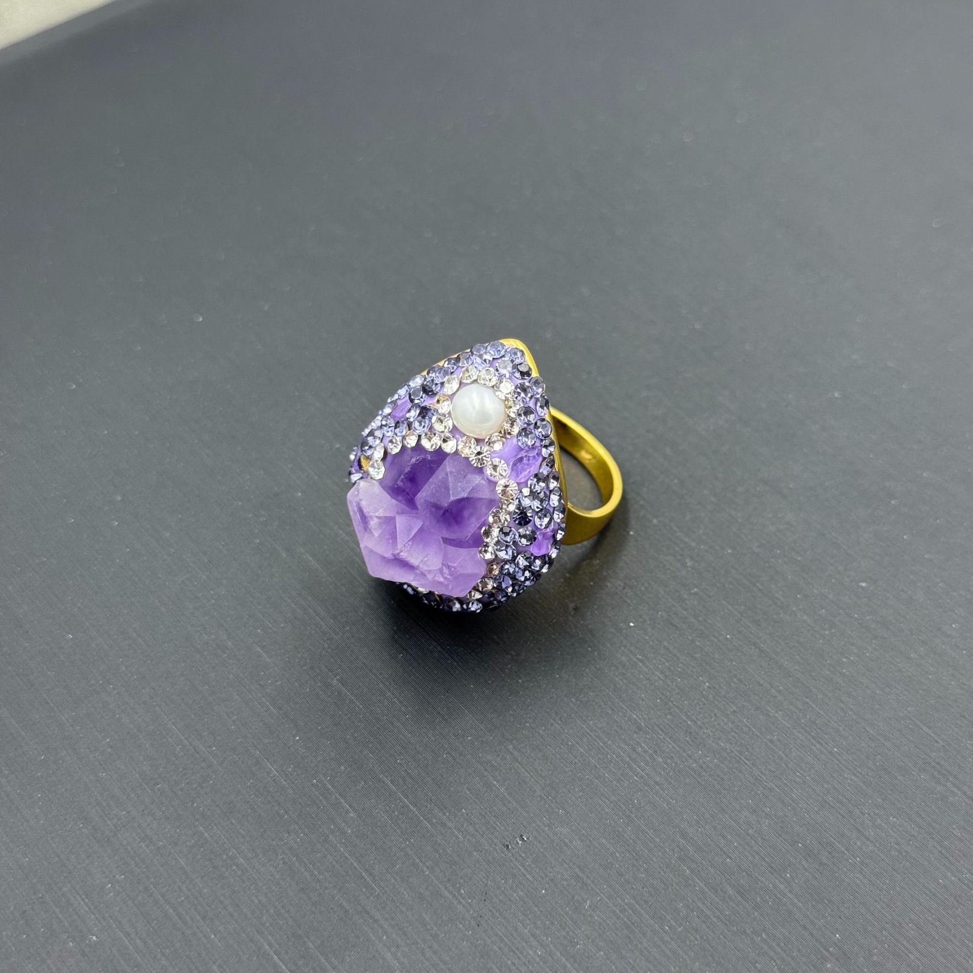 Natural Raw Stone Amethyst Necklace Czech Diamond Inlay Four-Piece Set Niche Raw Ore Accessories Live Stream Wholesale