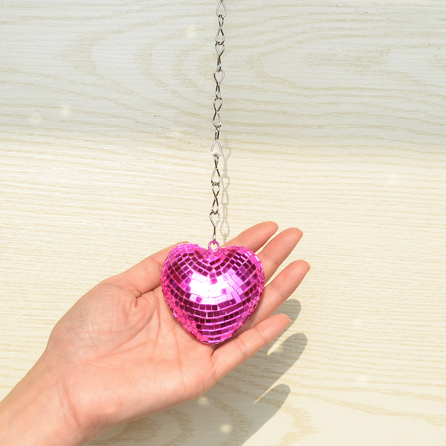 Love Heart Disco Ball Mirror Disco Ball Heart Reflective Atmosphere Decoration Party Pendant with Chain