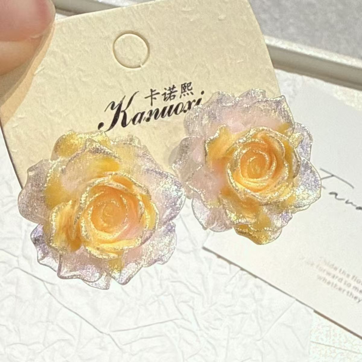 Rose Flowing Light Oil Painting Style Earrings Fine Gradient Rose Flower Stud Earrings Ear Accessories