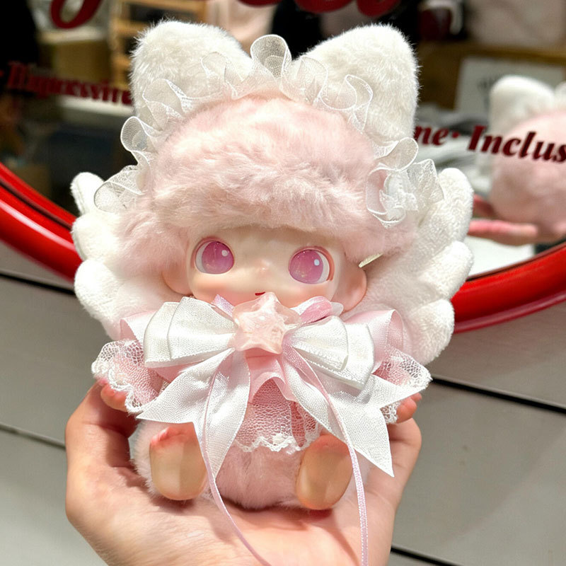 Only doll clothes] Suitable for DIMOO Newborn Diary series 15cm doll clothes pink plaid white gauze pearl set