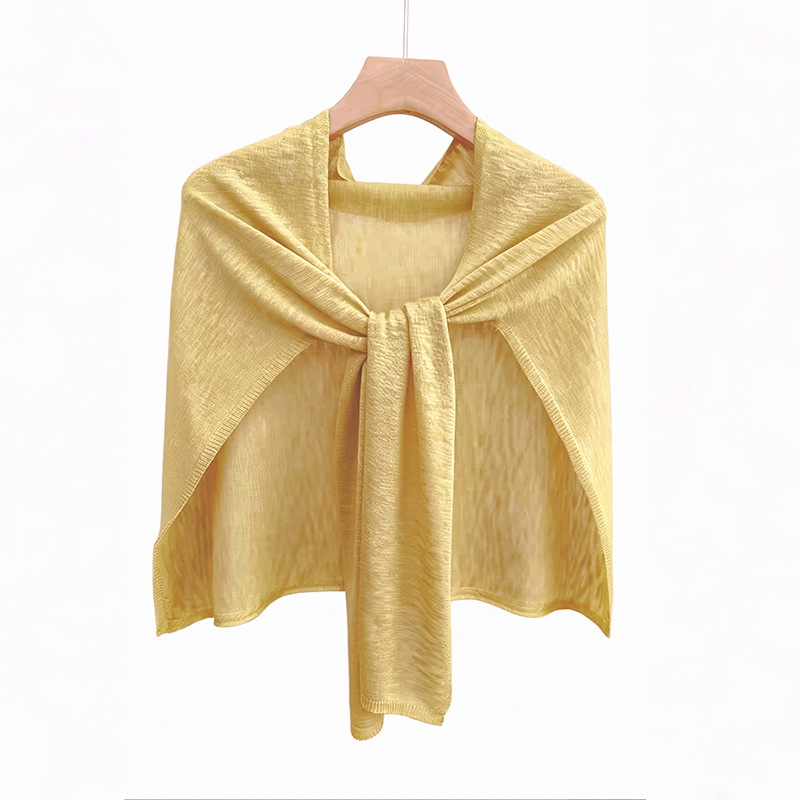 Summer thin sun-protection knot outer cardigan air-conditioned room solid color bamboo knot linen plus wide shawl