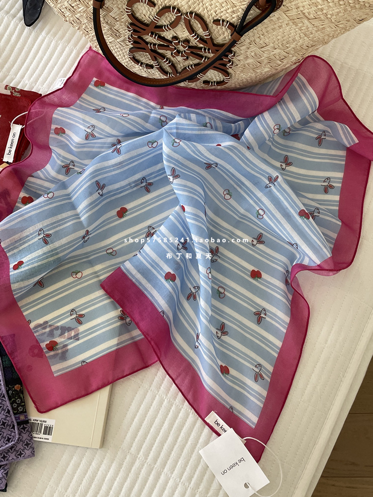 Skin-friendly soft cotton-linen breathable neck-protecting small square scarf, polka dot paisley headscarf, export Korean order neck scarf for women