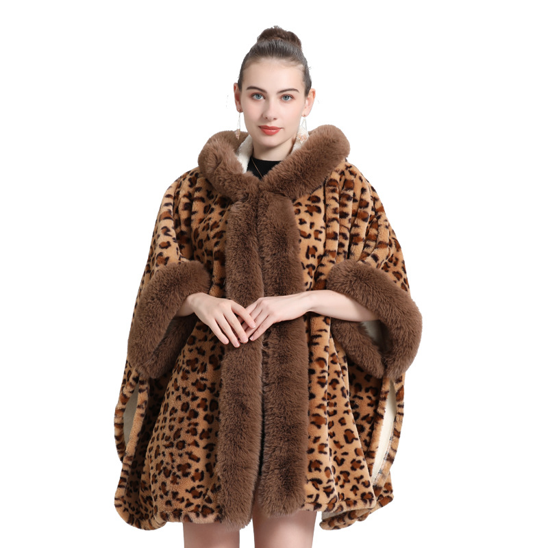 Live Supply Cape Shawl Fleece Lined Thickened Fur Collar Tassel Knitted Shawl Plus Size Wool Coat 0961#
