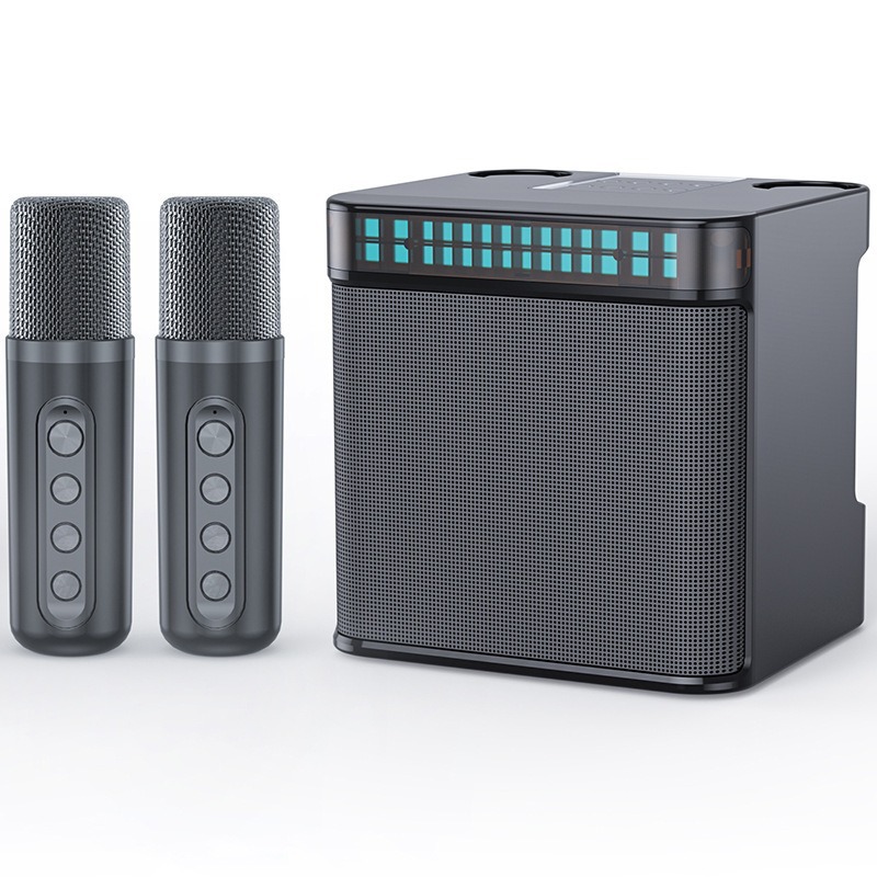YS223 Home KTV Portable Smart LED Light Dual Microphone Bluetooth Speaker Set Karaoke Sound