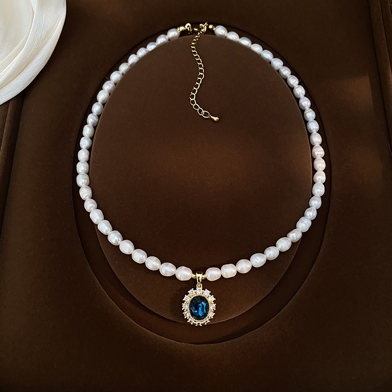 Natural freshwater genuine pearl necklace for women, royal style elegant collarbone chain, sweater chain