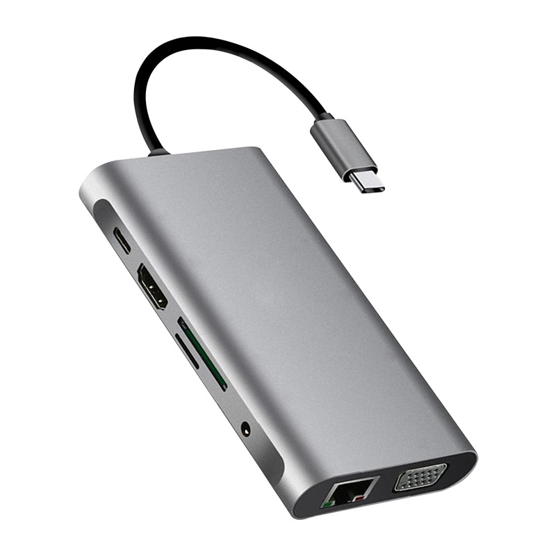 Type-C 10-in-1 Docking Station HDTV+VGA Laptop Notebook Expansion Dock Gigabit Network Card Charging Converter