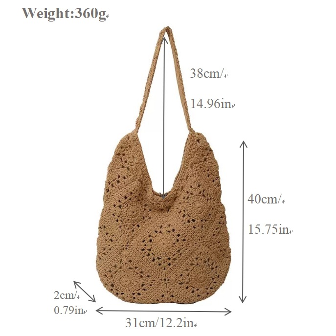 Single Shoulder Cotton Thread Woven Bag Handmade Straw Bag Women's Large Capacity Tote Bag Beach Vacation Beach Bag