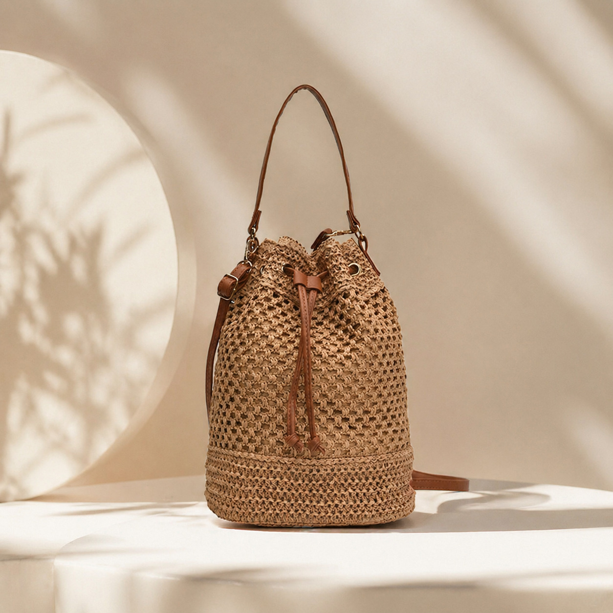 New Straw Bag Handwoven Bag Large Capacity Bucket Bag Vacation Beach Bag Crossbody Tote Bag Women's