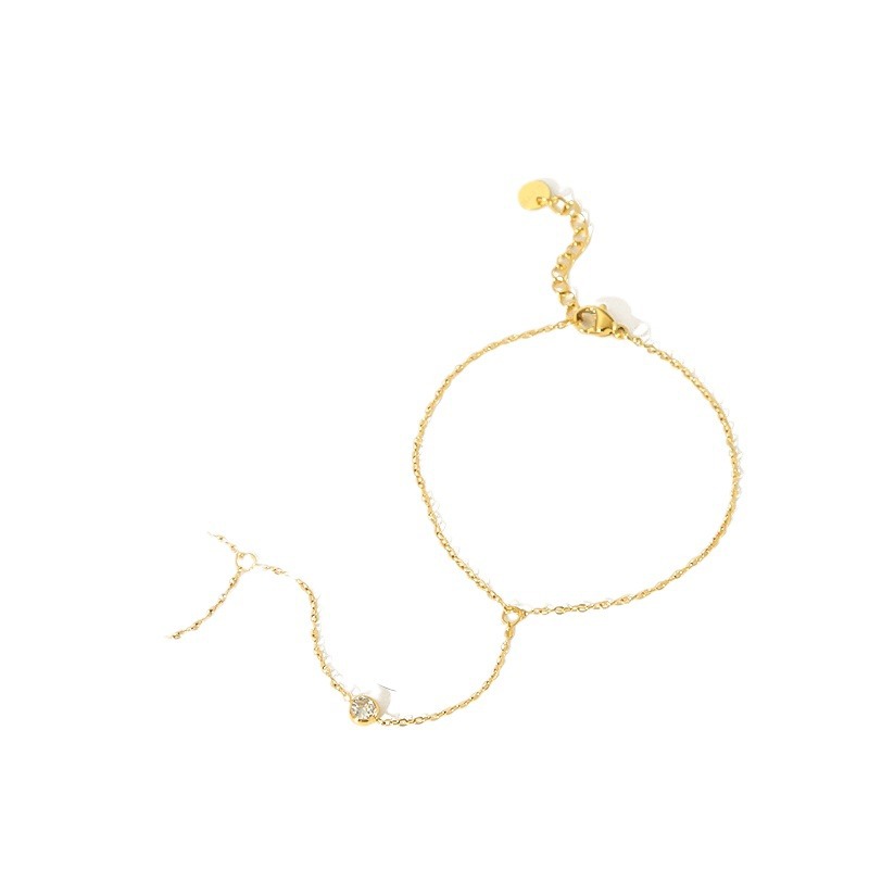 Simple women hand jewelry stainless steel finger chain ring integrated 18k gold chain