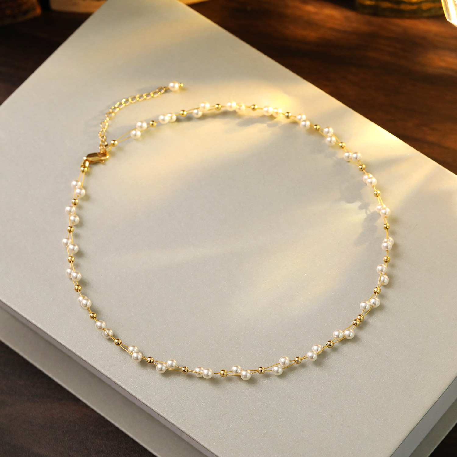 Double Layer Sweet Starburst Pearl Necklace Simple Women Collarbone Chain Spring Summer Travel Necklace