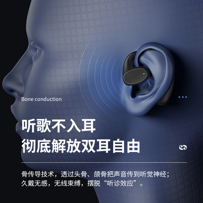 Private Mold TWS Bluetooth Earphones In-Ear-Free Wireless Bone Conduction Earphones Huaqiangbei Hanging Ear Type