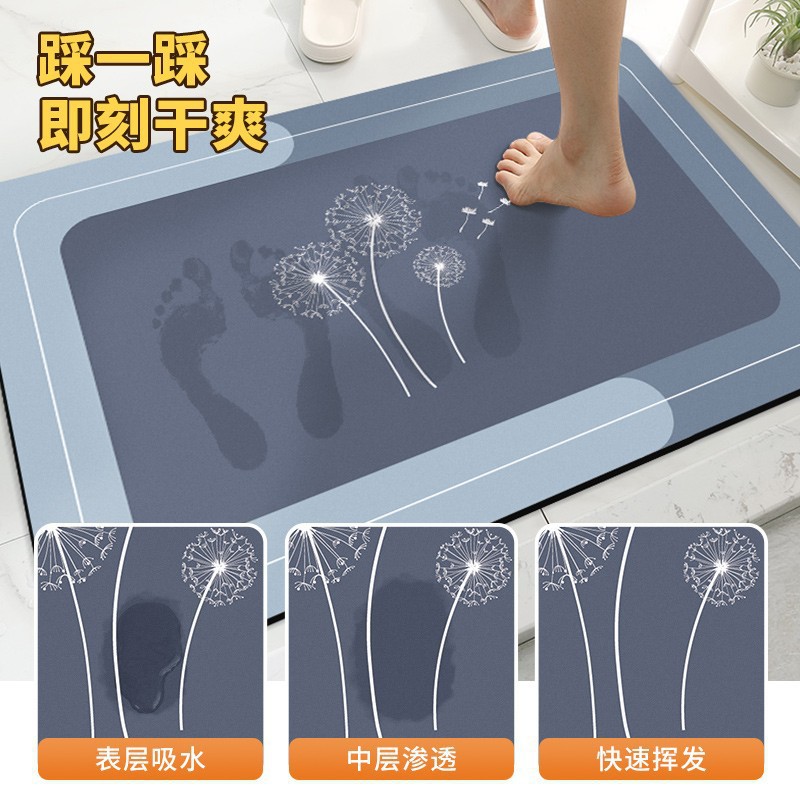 Rectangular floor mat for bathroom, soft diatom mud, non-slip foot mat at shower room entrance, toilet carpet