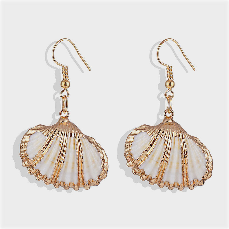 Natural Beach Shell Conch Gold-Plated Edge Earrings Bohemian Style Beach Conch Earrings