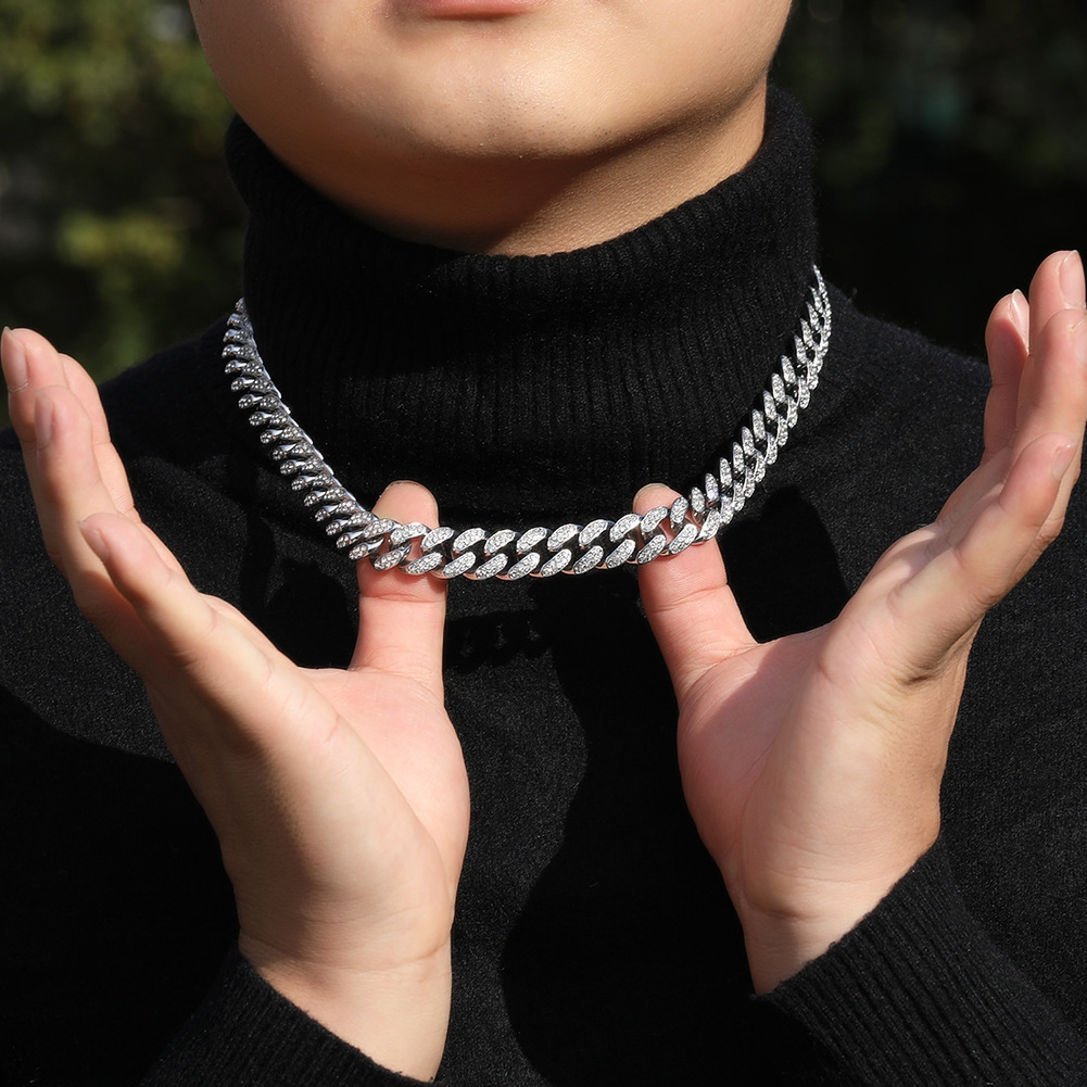 Vintage New Hip Hop New 12mm Alloy Diamond Men's Cuban Chain Street Niche Accessories