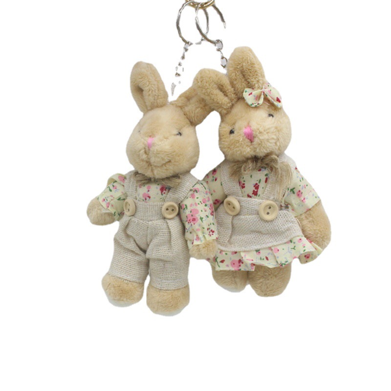 Plush Toy Couple Linen Rabbit Plush Flower Cloth Jointed Rabbit Bag Charm DIY Decoration Doll Rabbit