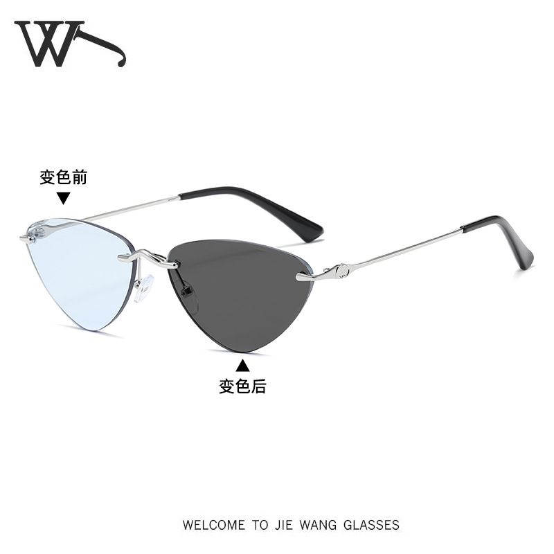 New Rimless Metal Sunglasses Street Photography UV Protection Color-Changing Sunglasses