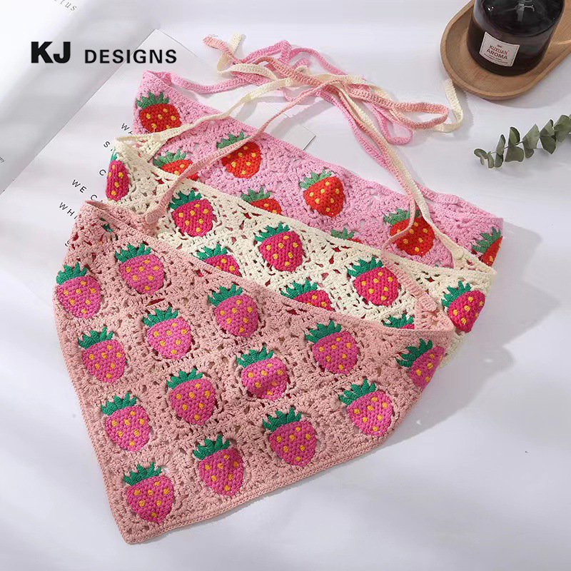 Kenjie headband hand-woven daisy triangle headband hair accessory for women with floral and fruit motifs