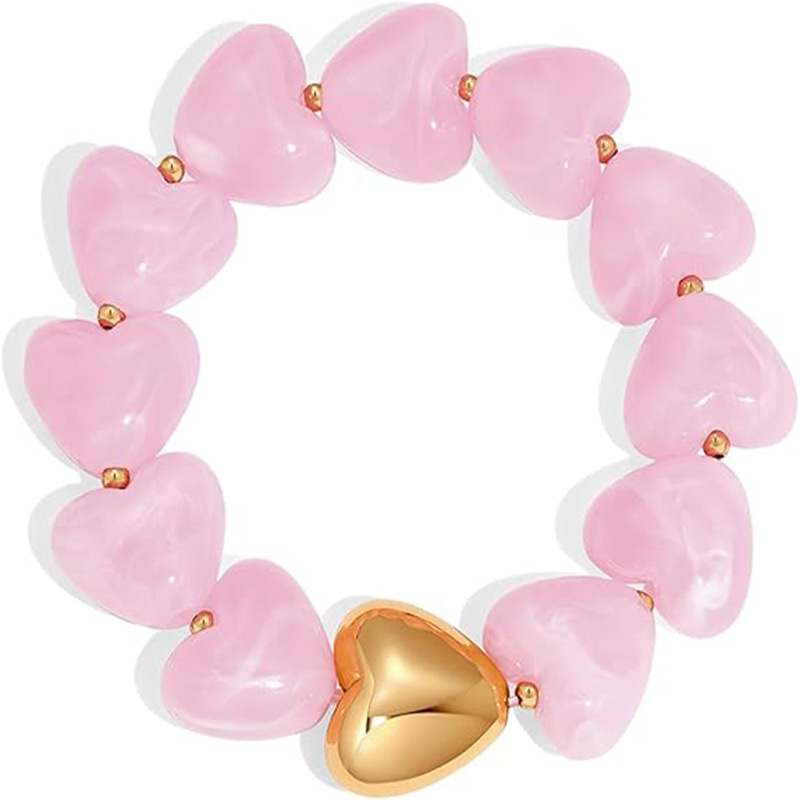 Multicolor Love Heart Acrylic Resin Beaded Bracelet Bohemian Style Women's Bracelet