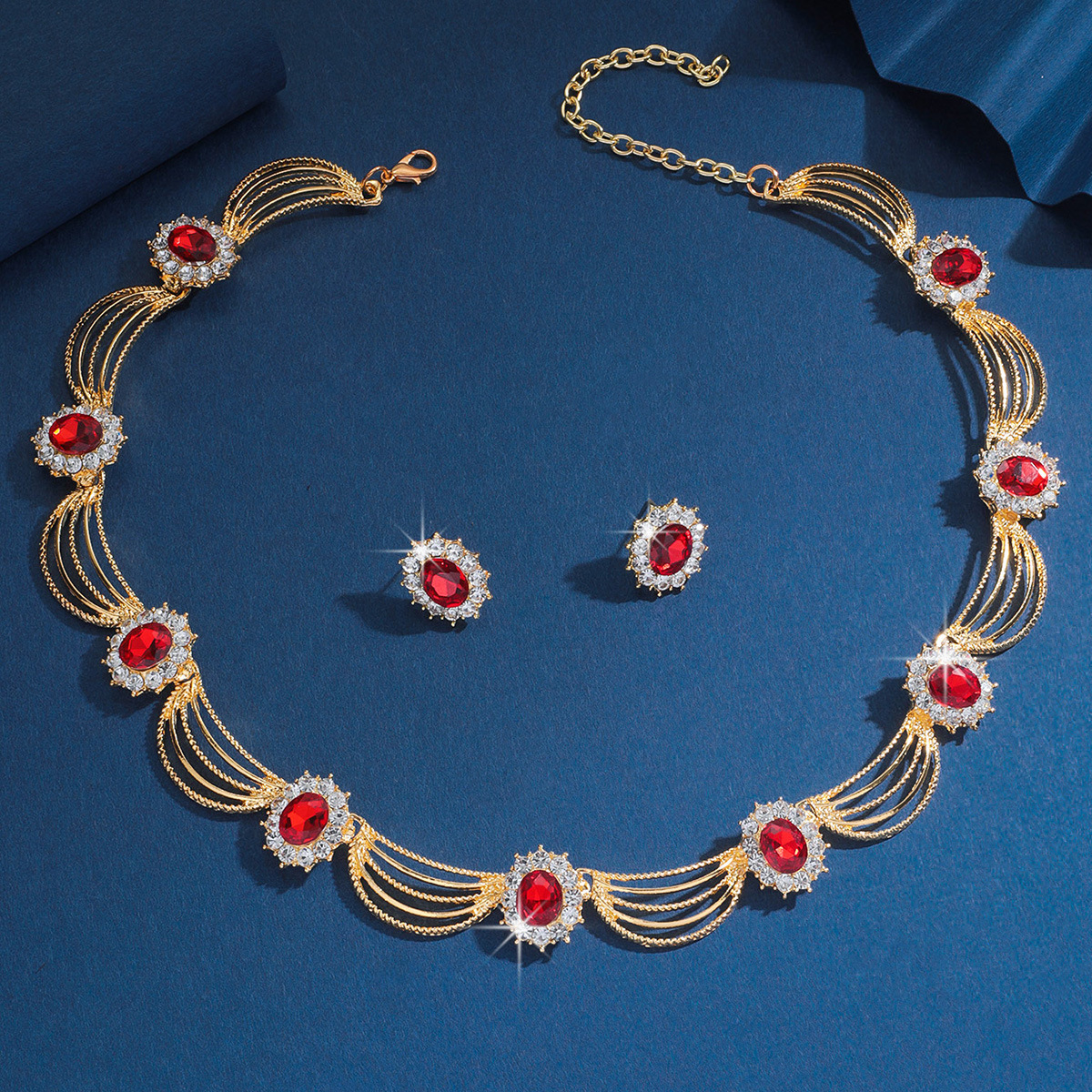 Multicolor Necklace Earrings Two-Piece Set Bride Wedding Evening Banquet Jewelry