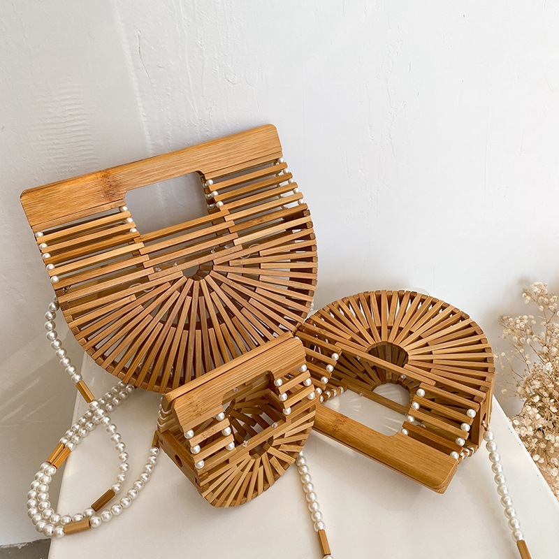 Bamboo woven pearl popular straw woven women's bag 2026 new handbag saddle woven handbag