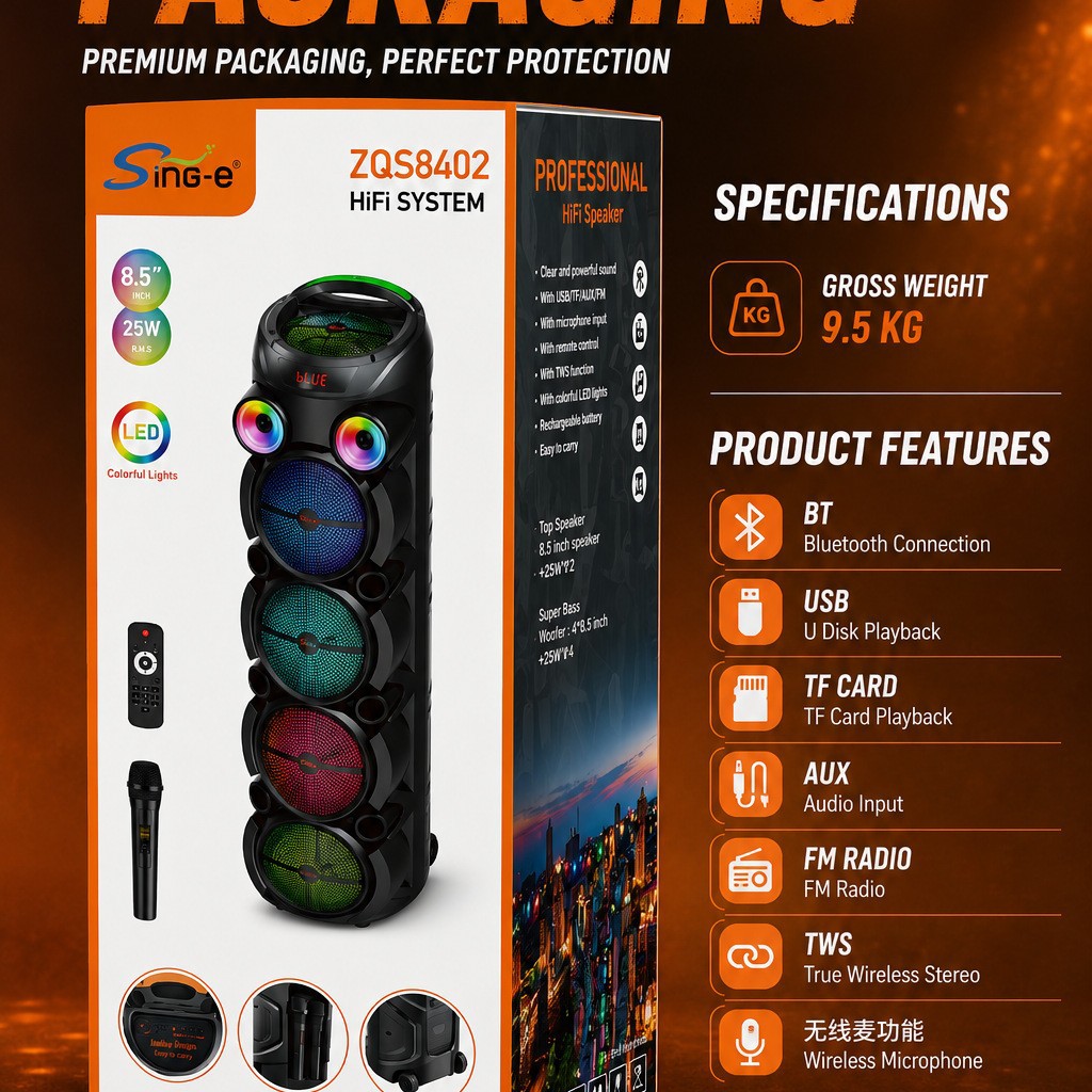 Dedicated Full English 8-inch Heavy Bass Speaker Outdoor Square Dance K Song Wireless Microphone Bluetooth Speaker