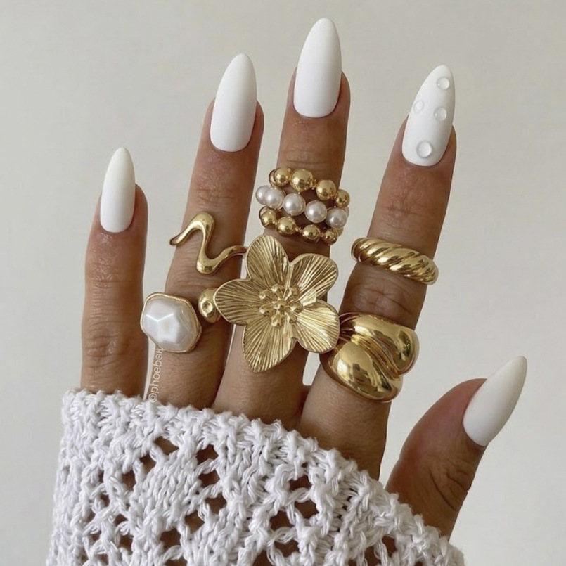 Jewelry vacation style starfish scallop open ring alloy flower ring set smooth surface