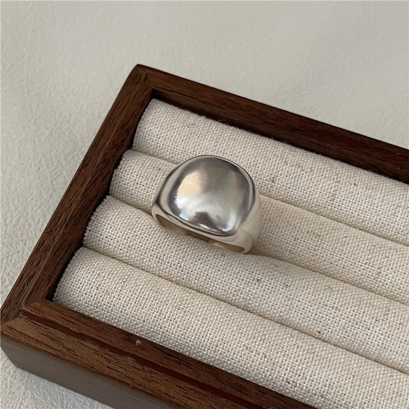 S925 sterling silver matte ancient method basic bag ring textured heavy craft ring