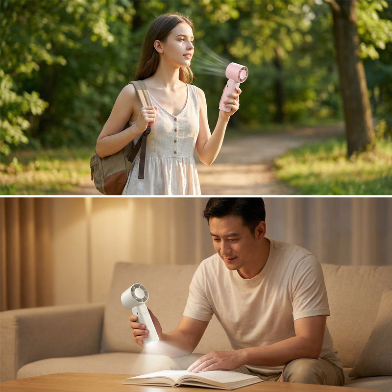 New Mini Handheld Fan USB Charging Fan Desktop High Speed Wind Outdoor Flashlight Portable