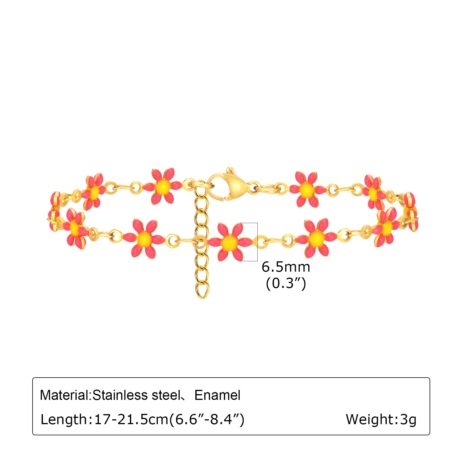 Women's Stainless Steel Drop White Oil Heart Shape Flower Cherry Colorful Bracelet Gold Accessories