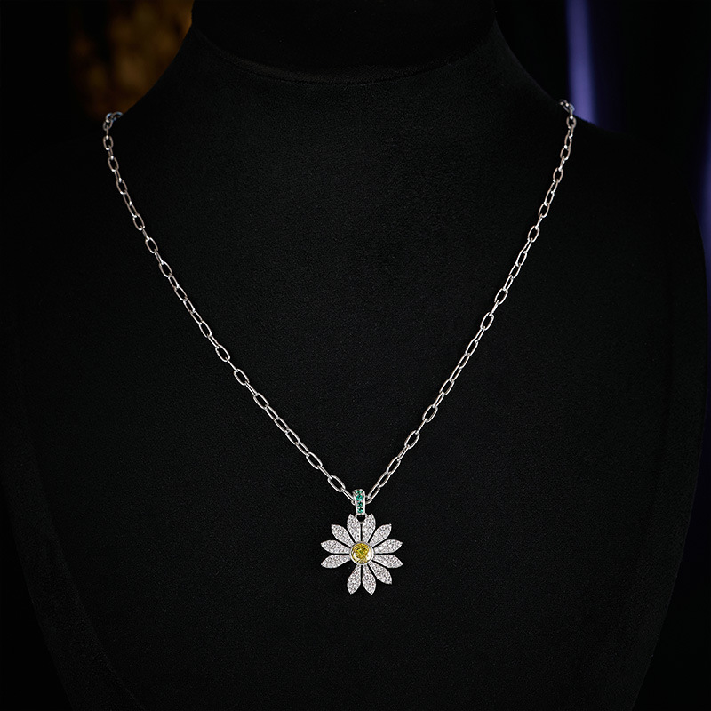 Zircon-Inlaid Daisy Sunflower Earrings Necklace Ring Jewelry Set Niche Clavicle Chain for Women