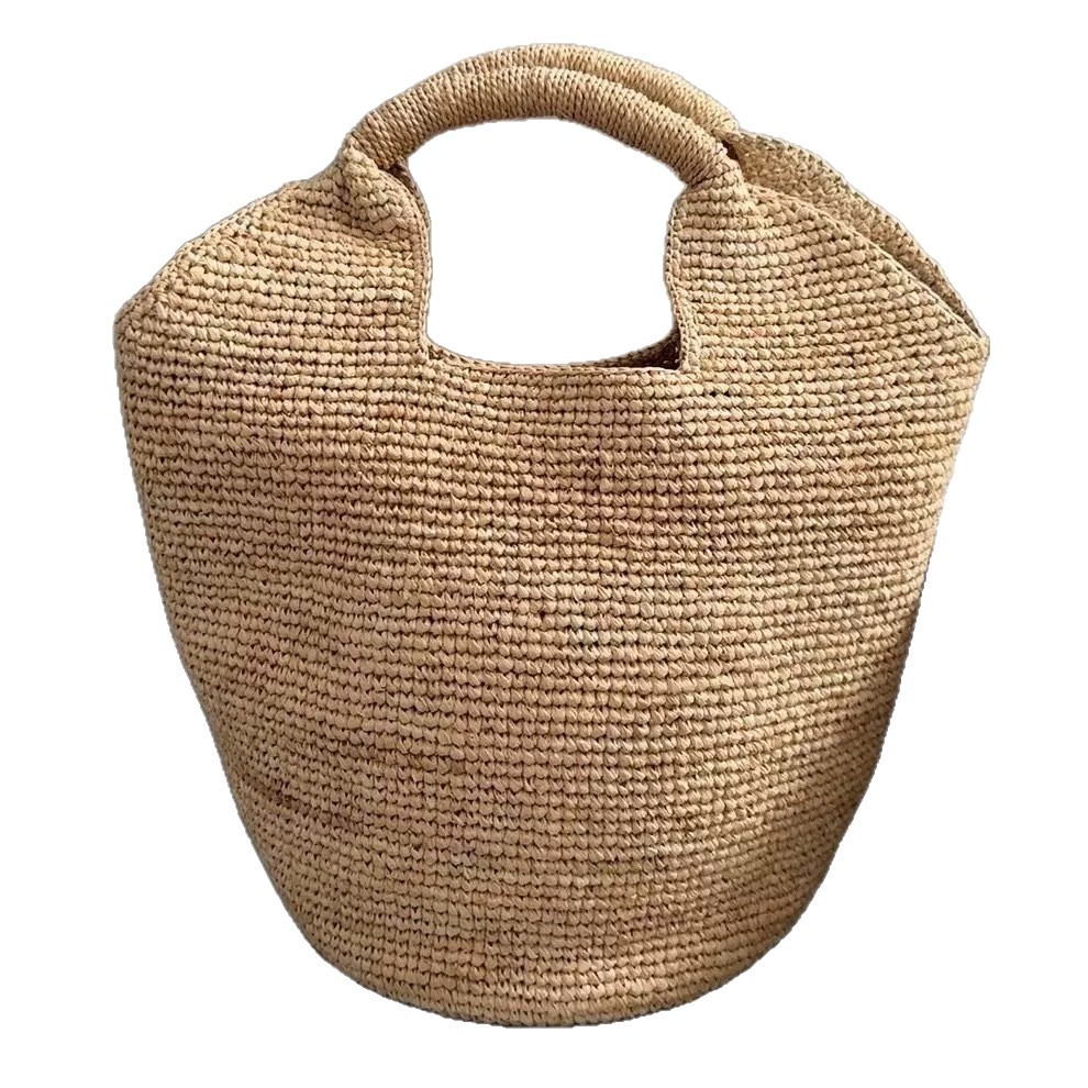 2026 New Raffia Woven Bag Handmade Straw Bag Beach Vacation Beach Bag Handheld Tote Bag