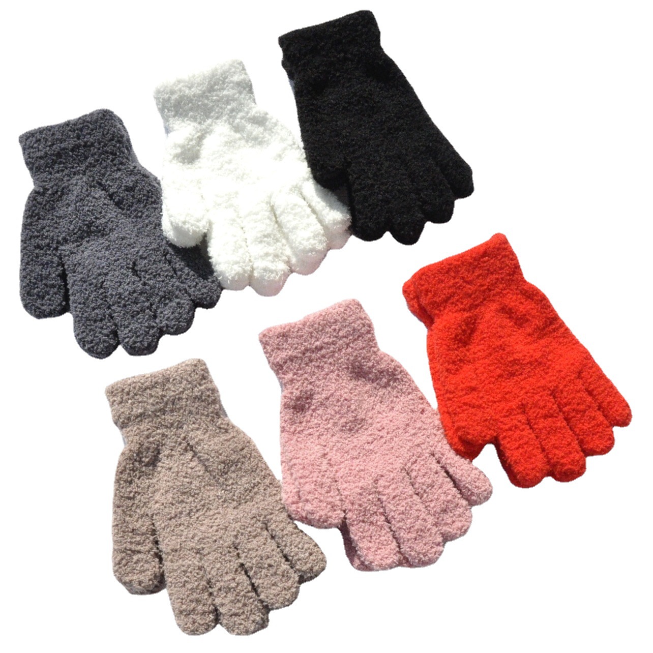 Plush Gloves Women Winter Thickened Warm Anti-Cold Knitted Solid Color Half-Side Velvet Unisex Youth Gloves