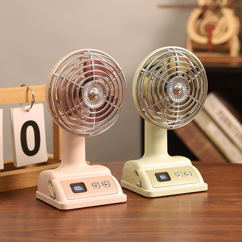 Desktop fan USB charging retro small fan summer 100-speed desktop digital display electric fan
