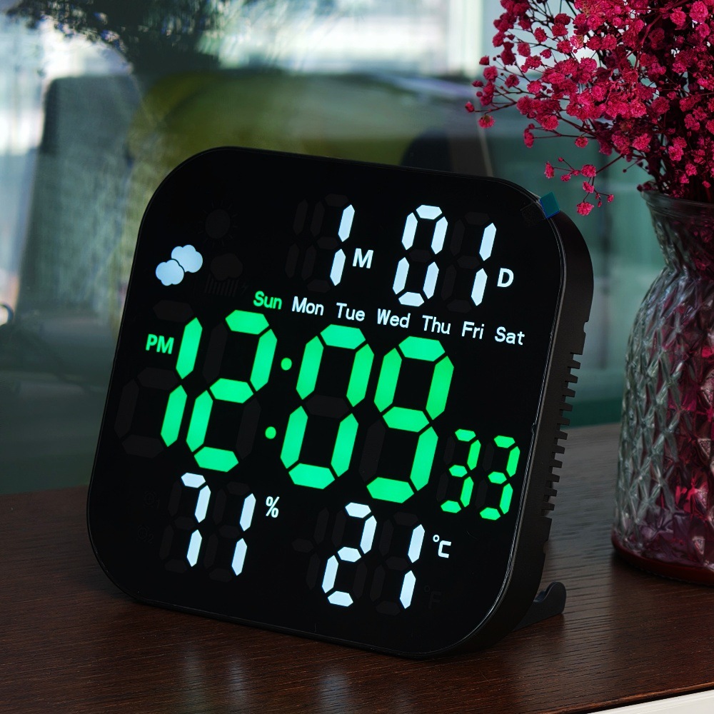 Cross-border Multifunctional Clock LED Electronic Clock Living Room Weather Temperature Display Wall Clock Hanging or Standing Dual-Use Clock