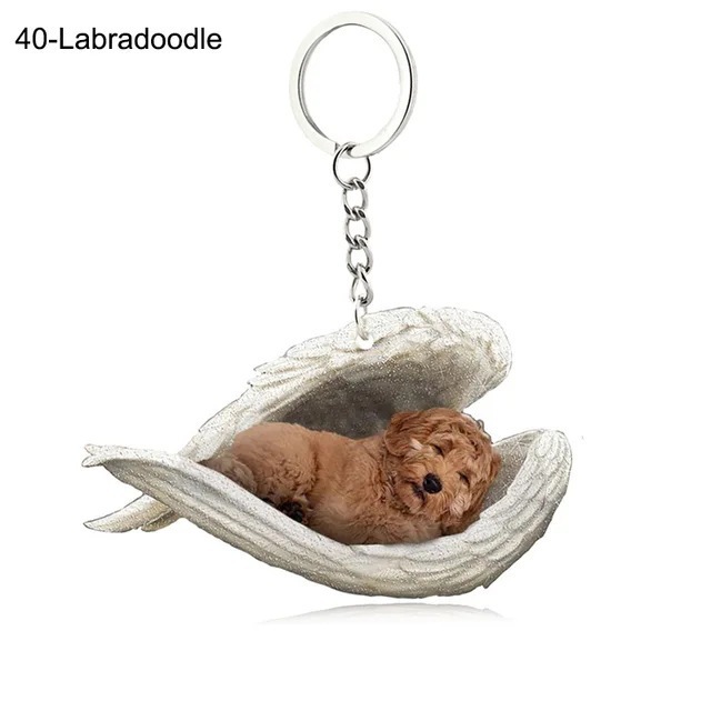 Simple Style Dog Cat Sleep Angel Pendant Backpack Keychain Car Keychain Animal Pet Decoration