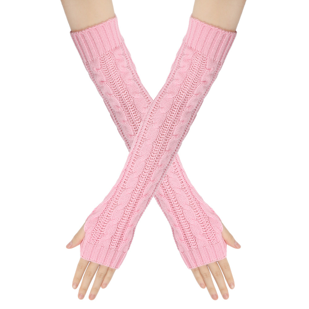 Knit Gloves Cable Women's Autumn Winter Warm Sleeve Cuff Fingerless Adult 50cm Large Figure Eight Arm Sleeve