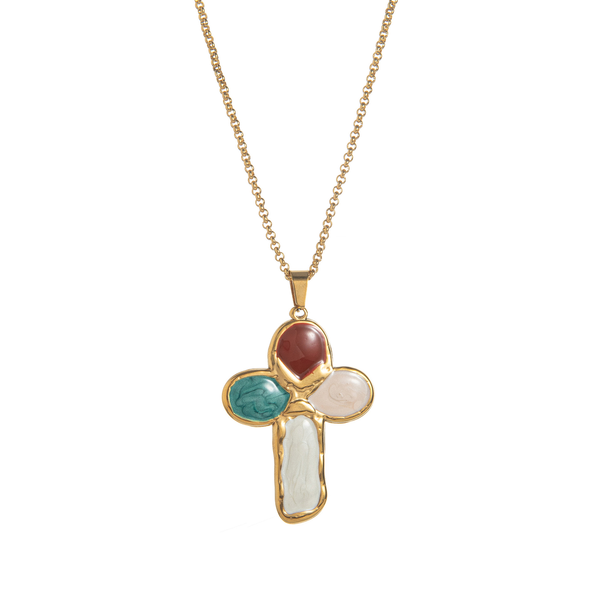 Titanium steel pebble effect oil-plated cross pendant necklace colorful accessory