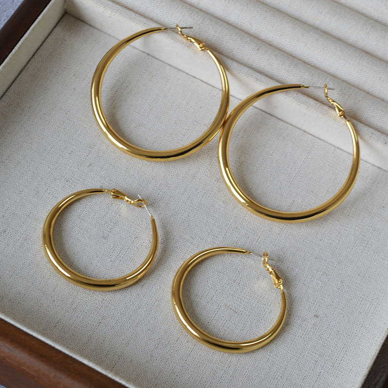 Round hoop earrings, plain circle, 925 silver pin, commuting earrings for women, oversized ear drops