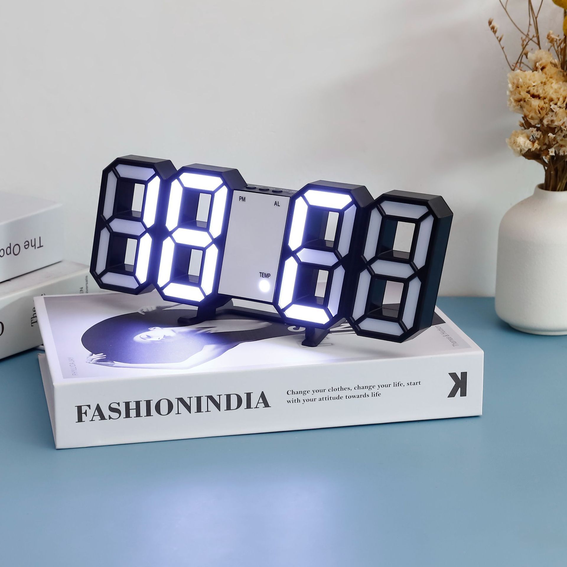 Digital alarm clock with adjustable night light brightness, simple desktop clock, wall-mounted LED electronic alarm clock