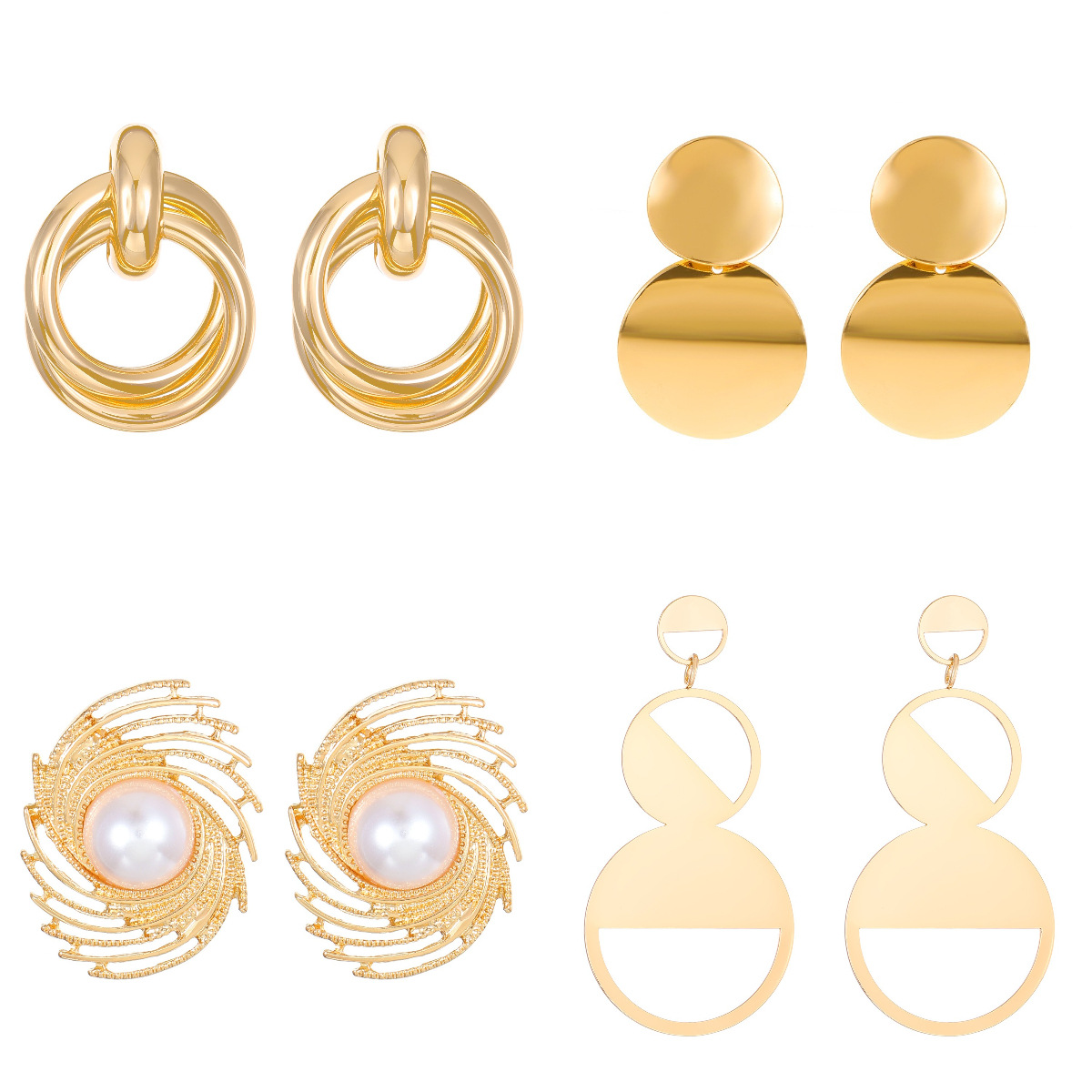 Pleated Geometric Shiny Earrings Women Ear Ornaments Exaggerated Accessories