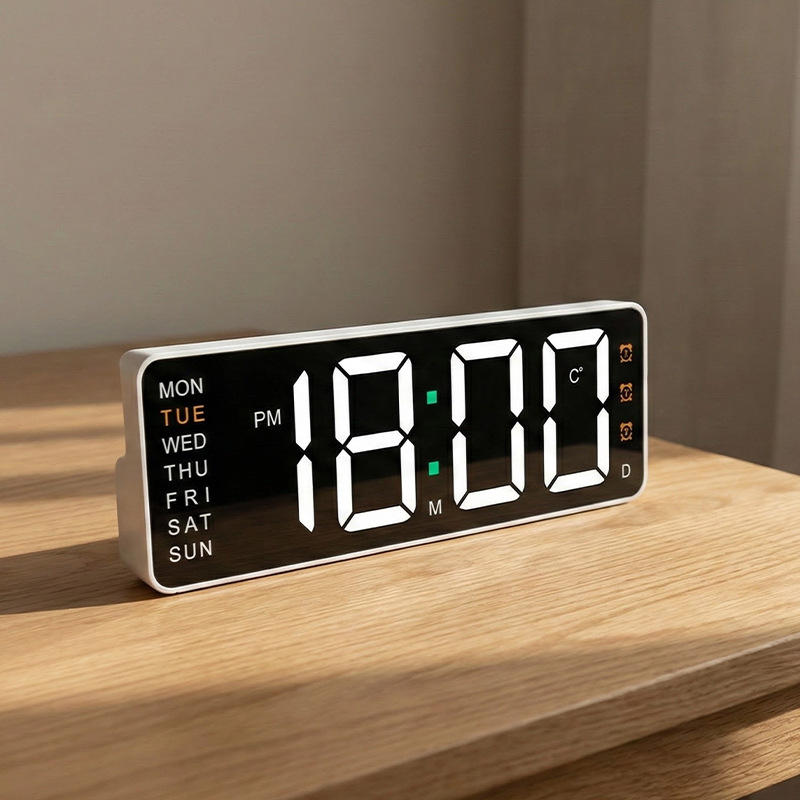 Desktop LED electronic alarm clock voice control countdown simple rectangular electronic clock bedroom student special