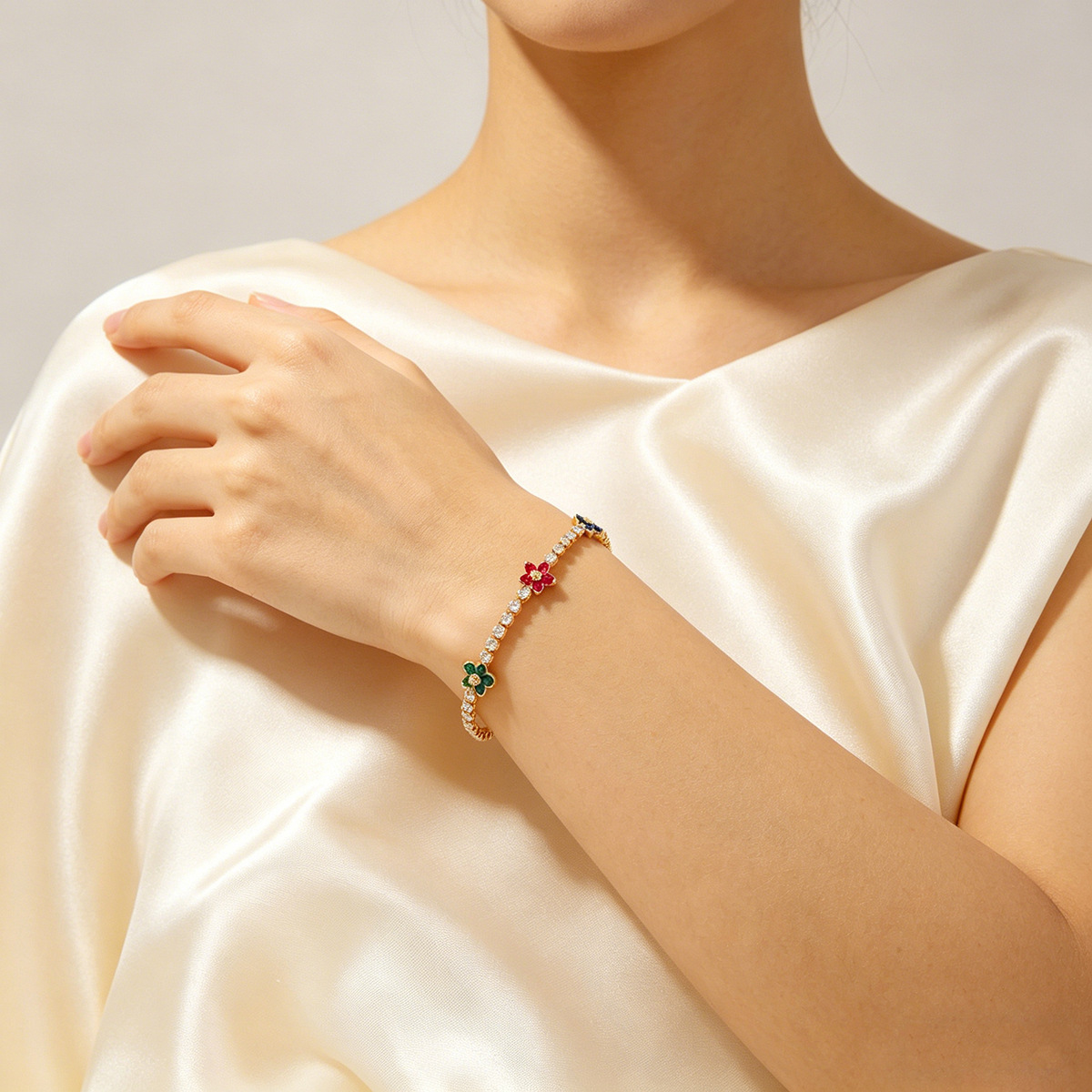 Colorful zircon bracelet women flower design niche bracelet micro-set exquisite